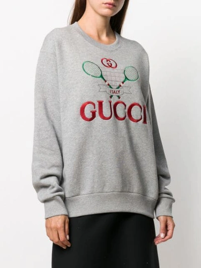 Shop Gucci Tennis Motif Embroidered Sweatshirt In Grey