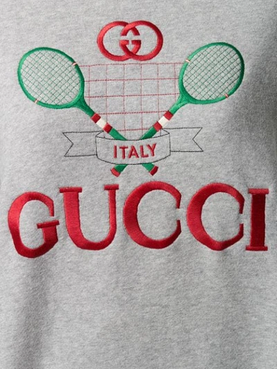 GUCCI TENNIS MOTIF EMBROIDERED SWEATSHIRT - 灰色