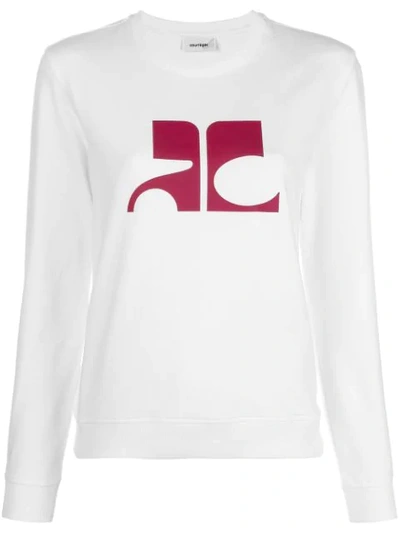 Shop Courrèges Logo Print Sweatshirt In White