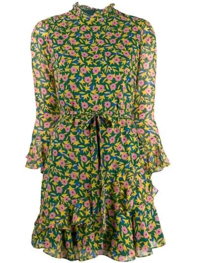 Shop Saloni Floral-print Ruffled Dress In Green