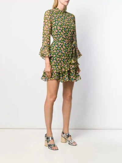 Shop Saloni Floral-print Ruffled Dress In Green