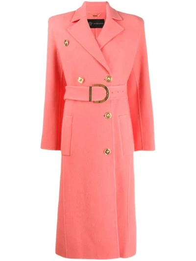 Shop Versace Belted Trench Coat In Pink