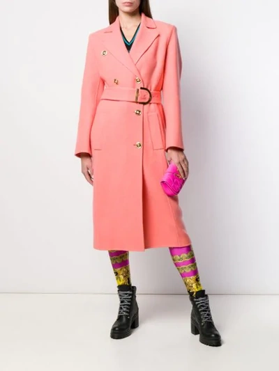 Shop Versace Belted Trench Coat In Pink
