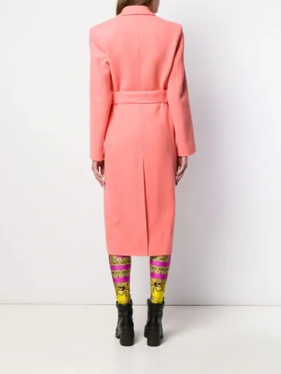 Shop Versace Belted Trench Coat In Pink
