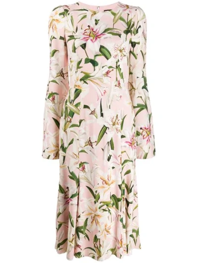 Shop Dolce & Gabbana Lily Print Midi Dress In Pink