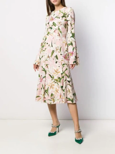 Shop Dolce & Gabbana Lily Print Midi Dress In Pink