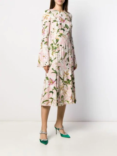 Shop Dolce & Gabbana Lily Print Midi Dress In Pink