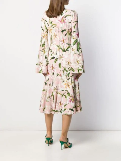 Shop Dolce & Gabbana Lily Print Midi Dress In Pink