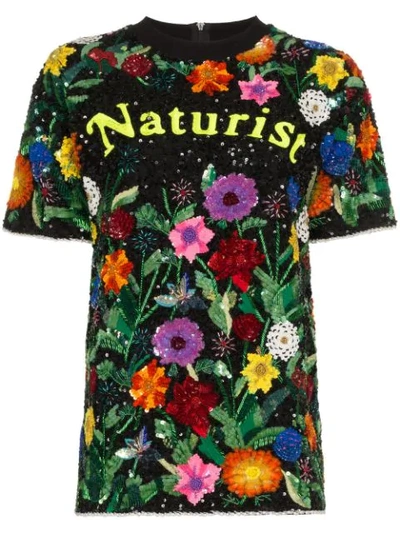 Shop Ashish Naturist Floral Sequin Embellished Top In Black