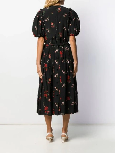 Shop Simone Rocha Pleated Floral-print Dress In Black