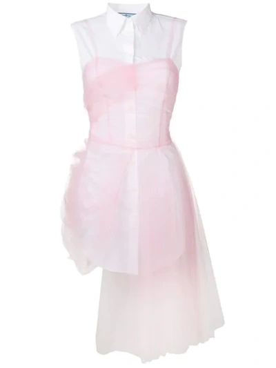 Shop Prada Tulle Panel Shirt Dress In Pink