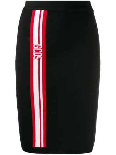 Shop Gcds Fitted Logo Stripe Skirt In Black