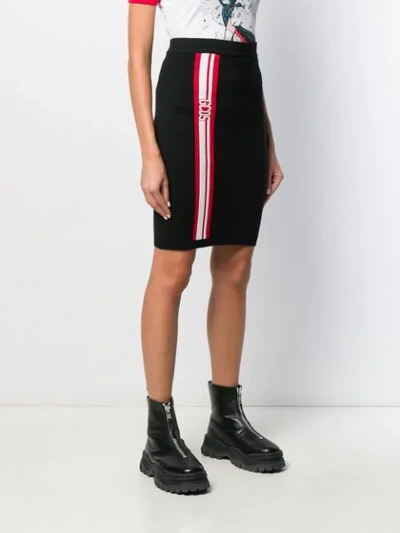 Shop Gcds Fitted Logo Stripe Skirt In Black