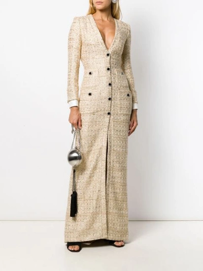 Shop Alessandra Rich Metallic Tweed Gown Dress In Neutrals