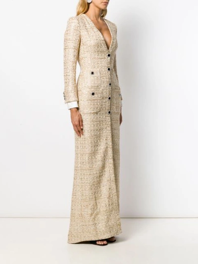 Shop Alessandra Rich Metallic Tweed Gown Dress In Neutrals