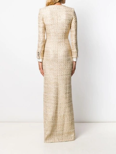 ALESSANDRA RICH METALLIC TWEED GOWN DRESS - 大地色