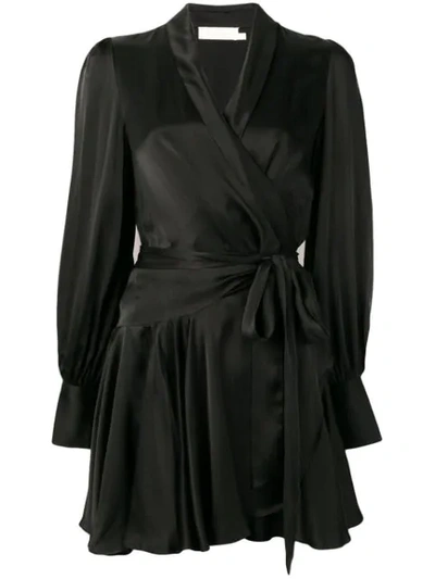 Shop Zimmermann Short Wrap Dress In Black