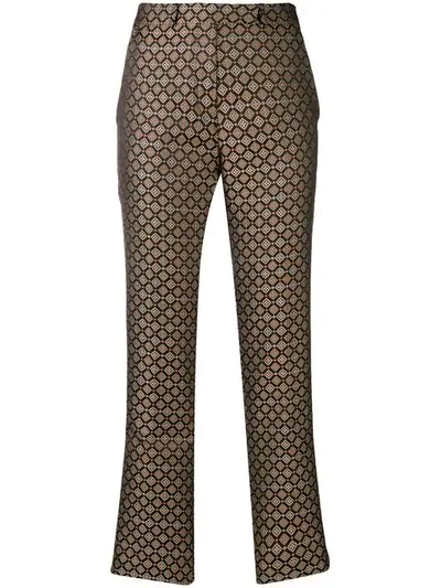 Shop Etro Geometric Jacquard Trousers In Brown