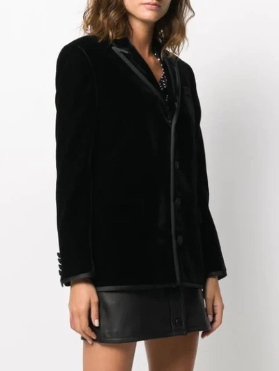 Shop Saint Laurent Velvet Shoulder Pads Blazer In Black