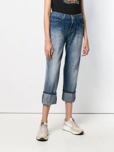 Shop Pinko Sequin Logo Cropped Jeans In Blue
