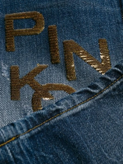 Shop Pinko Sequin Logo Cropped Jeans In Blue