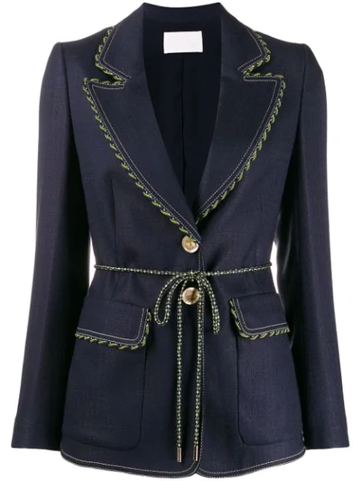 Peter Pilotto Single-breasted Braid-trimmed Tweed Jacket In Blue