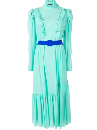 Shop Anna October Belted Ruffle-trimmed Dress In Green
