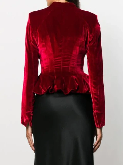 Shop Aganovich Fitted Peplum Jacket In Red