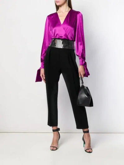 Shop Pinko Mirrored High-waisted Trousers In Black