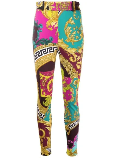 Shop Versace Voyage Barocco Print Stretch Leggings In Pink