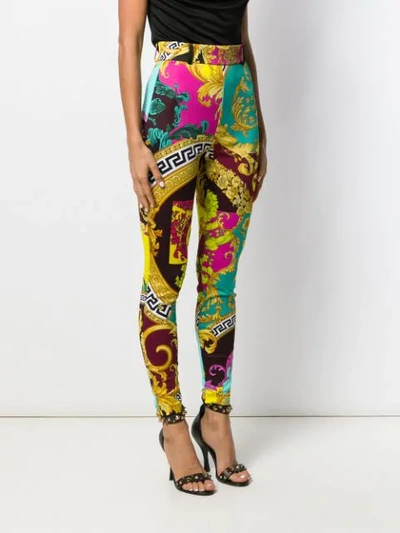 Shop Versace Voyage Barocco Print Stretch Leggings In Pink