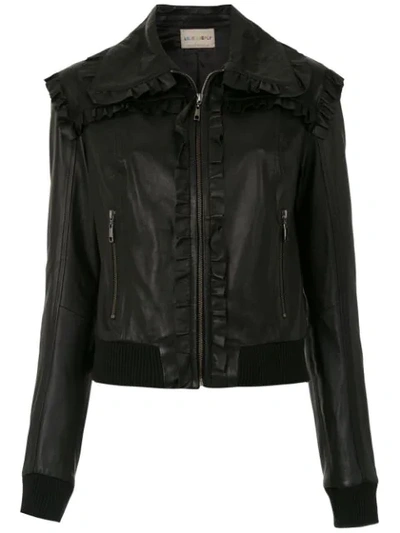 Shop Andrea Bogosian Ruffled Leather Jacket - Black