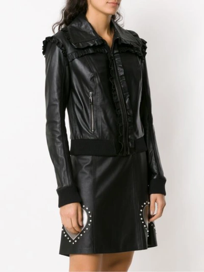Shop Andrea Bogosian Ruffled Leather Jacket - Black