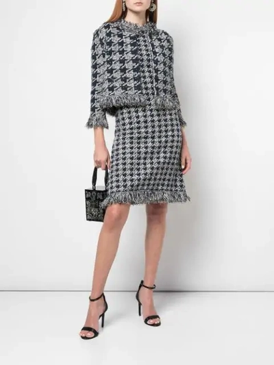 Shop Oscar De La Renta Houndstooth Check Tweed Jacket In Blue