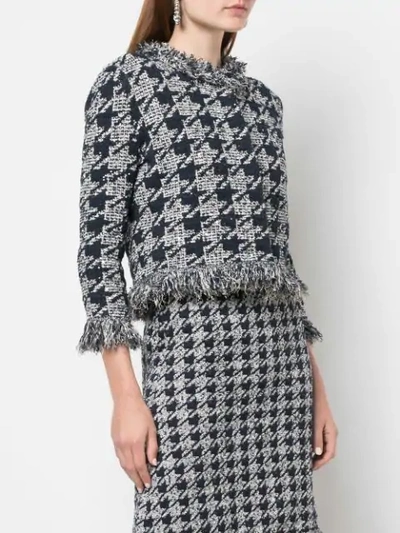 Shop Oscar De La Renta Houndstooth Check Tweed Jacket In Blue