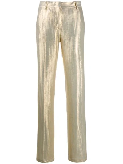 Shop Msgm Metallic Straight Trousers In Gold