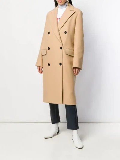 Shop Msgm Double Breasted Coat In Neutrals