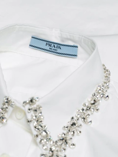 Shop Prada Embellished Collar Longline Shirt In White