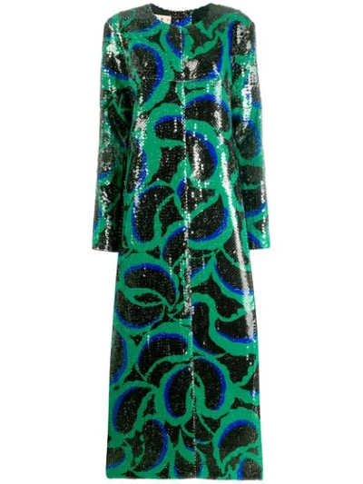 Shop Marni Sequined Cornucopia Pattern Dress In Green