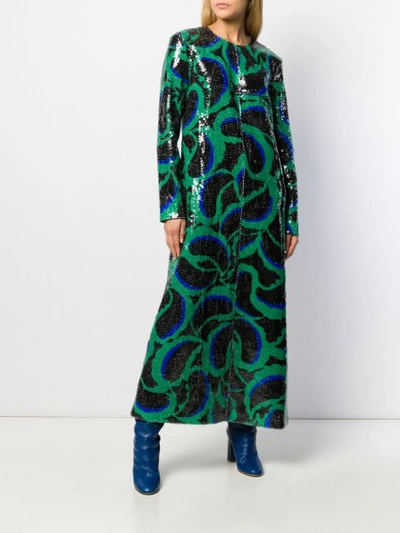 Shop Marni Sequined Cornucopia Pattern Dress In Green