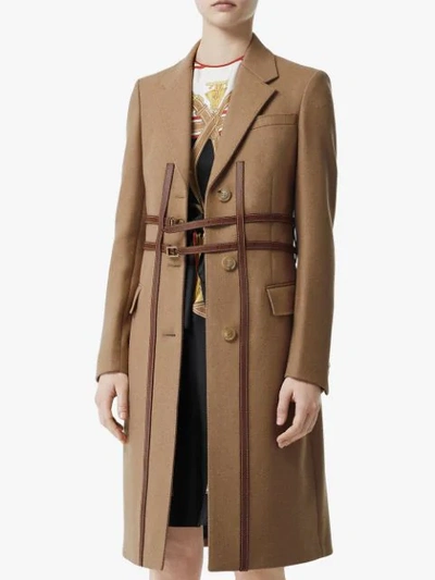 BURBERRY 腰带细节西服大衣 - 棕色
