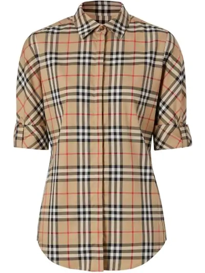 Burberry - Vintage Check Button-Down Shirt - Women - Cotton/Polyester/Elastane - 10 - Brown