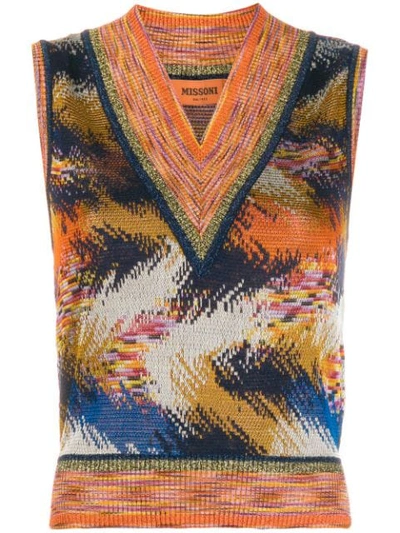 Shop Missoni Pattern Mix Knitted Top In Blue
