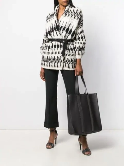 Shop Brunello Cucinelli Belted Two-tone Cardigan In Black