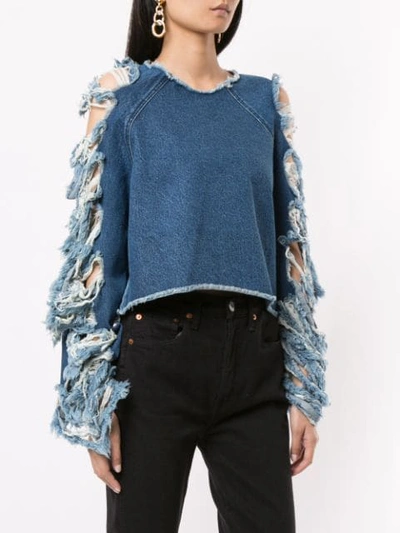 Shop Pony Stone Distressed Sleeve Top In Blue
