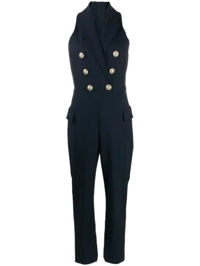 Shop Balmain Double-breasted Jumpsuit In 6uc Blue