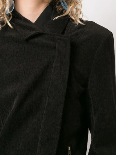Shop Nicole Miller Off-center Zip Fitted Jacket In Black