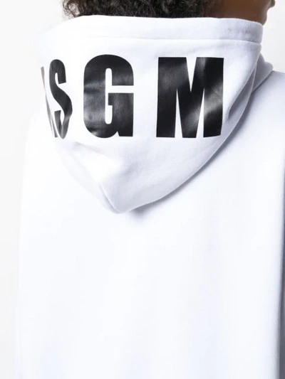Shop Msgm Oversized Logo Drawstring Hoodie In White
