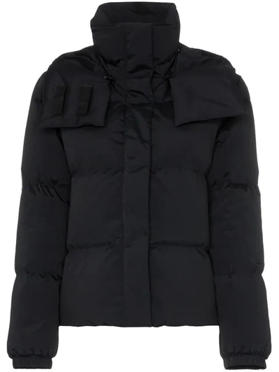 Shop Off-white Logo Hooded Puffer Jacket In Black