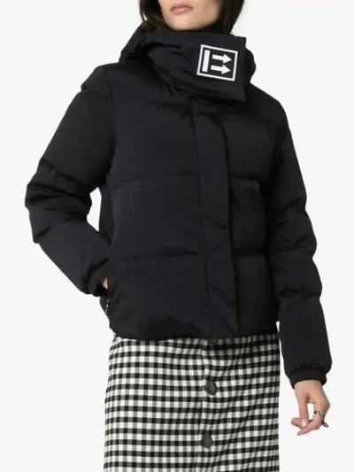 Shop Off-white Logo Hooded Puffer Jacket In Black